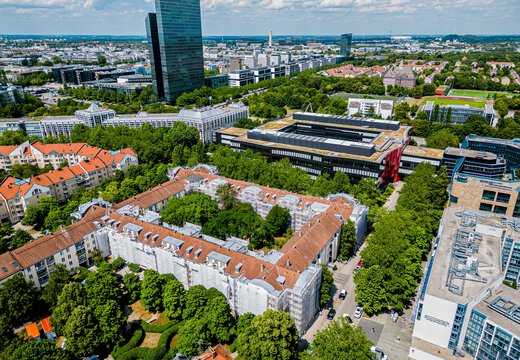 Bauprojekt München Berliner Quartier Drohnenaufnahme