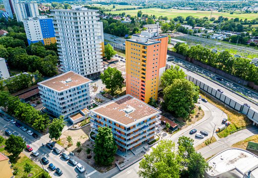 Bauprojekt Erlangen Isarring Drohnenaufnahme