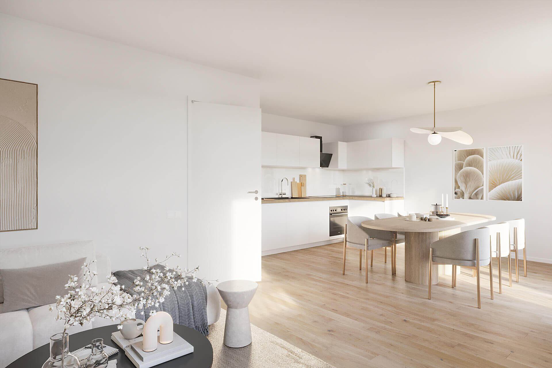 Wohnzimmer mit EBK | © Dawonia